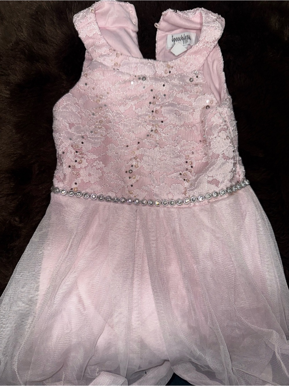 Speechless Light Pink Lace & Tulle Party Dress with Rhinestone Waist